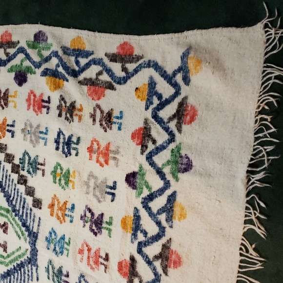 ❤ VINTAGE | Peruvian Wool Blanket Large Heavy Slubby Fringe - Picture 5 of 15